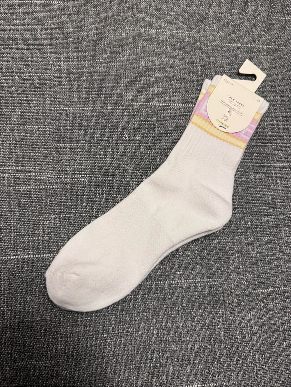 Aerie White Crew Socks with Pink and Yellow Stripes
